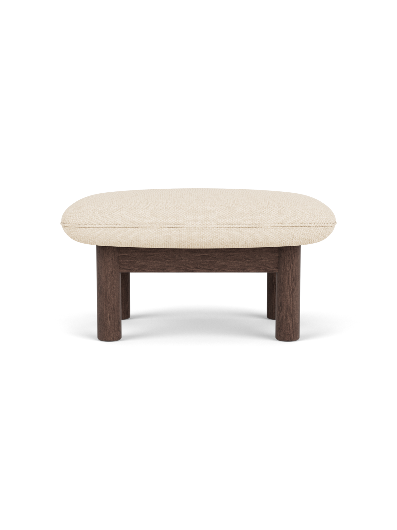 Ottoman in Textile Cylindrical Legs, Versatile Use, 3 Wood Options