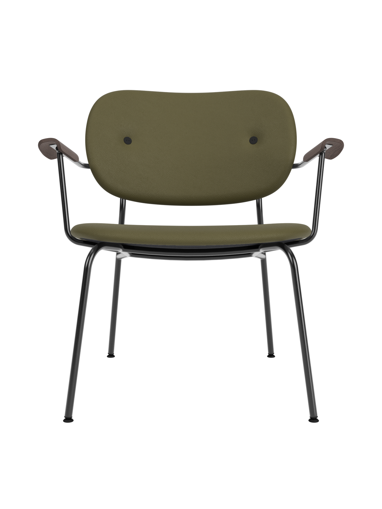 Fully Upholstered Lounge Chair Curved Armrests, Powder-Coated Steel Base
