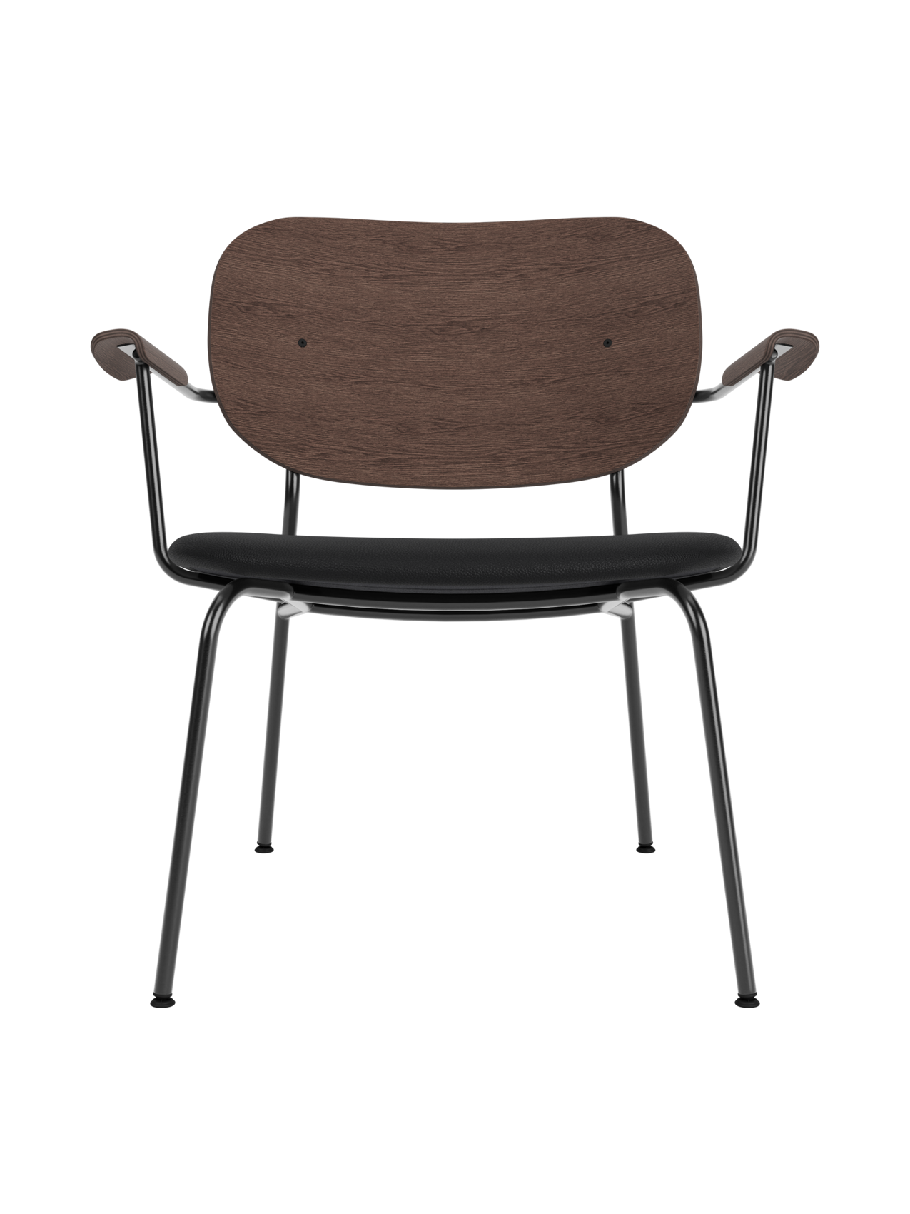 Lounge Chair, Upholstered Seat Veneer Back, Curved Armrests, Steel Frame
