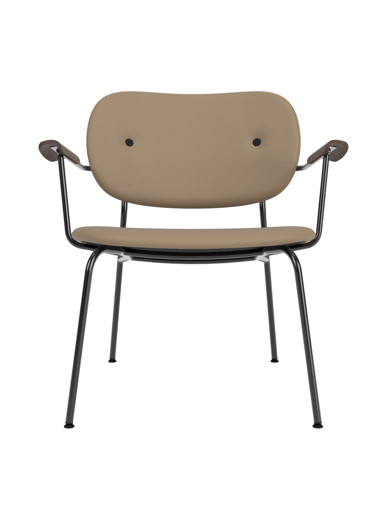 Fully Upholstered Lounge Chair Curved Armrests, Powder-Coated Steel Base