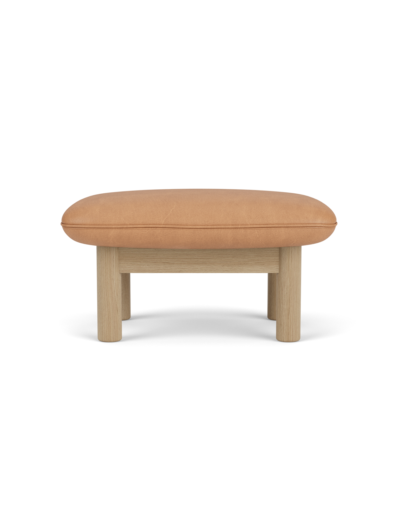 Ottoman in Textile Cylindrical Legs, Versatile Use, 3 Wood Options