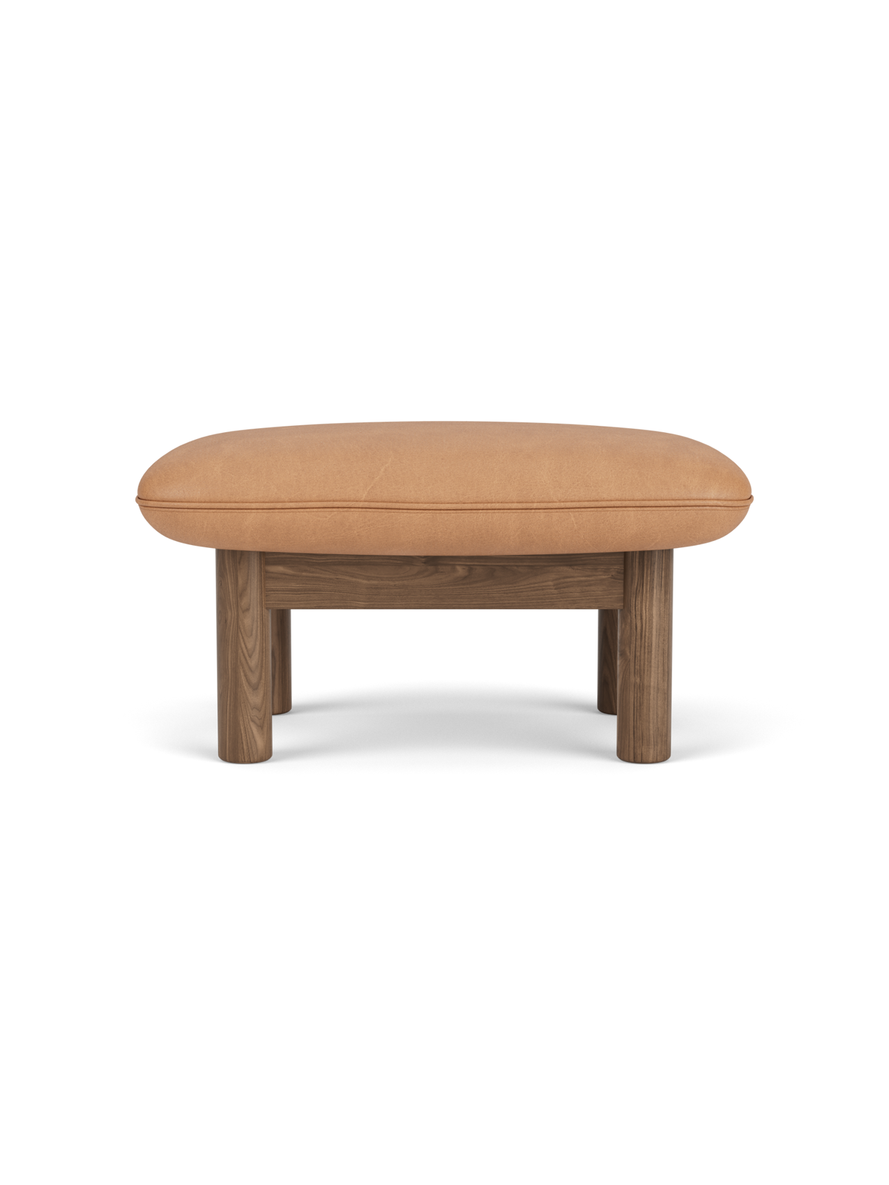 Ottoman in Textile Cylindrical Legs, Versatile Use, 3 Wood Options