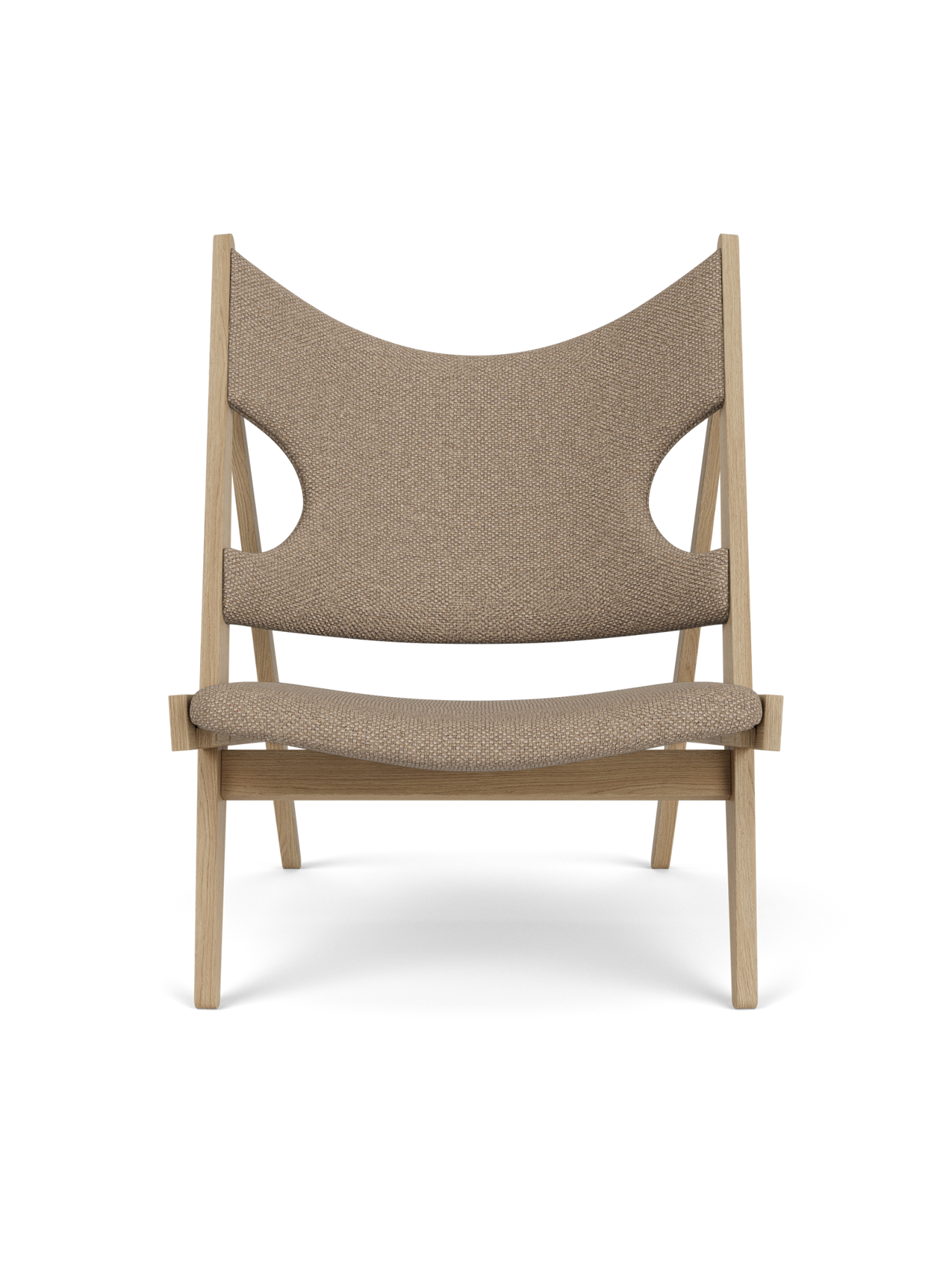 Lounge Chair in Textile Elbow Cut-Outs, Oak Frame