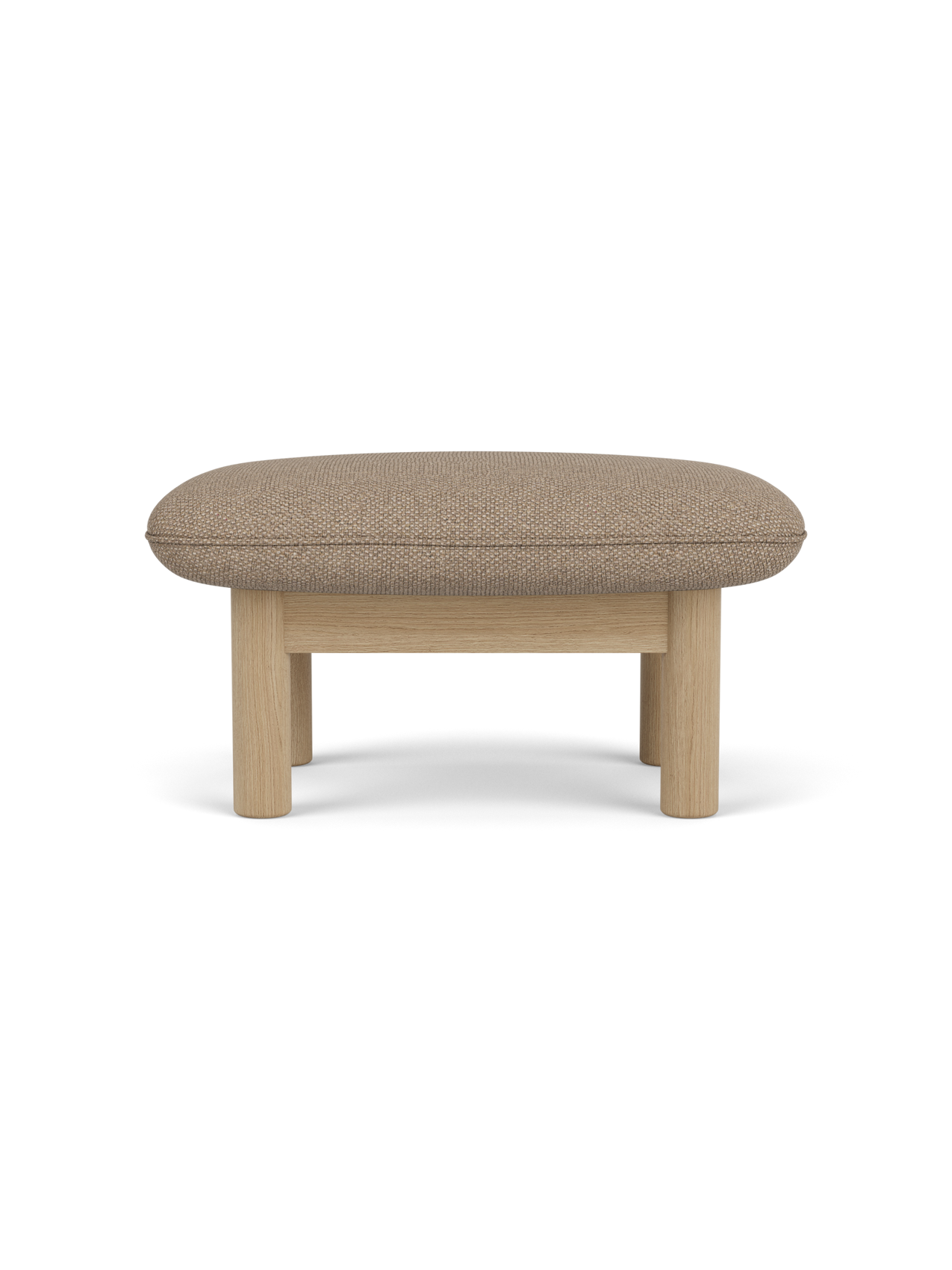 Ottoman in Textile Cylindrical Legs, Versatile Use, 3 Wood Options