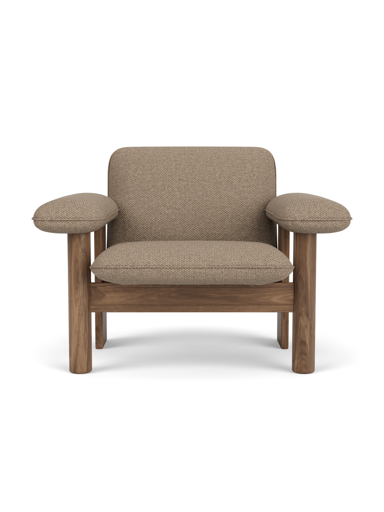 Low Back Lounge Chair in Textile Solid Wood Frame, Exaggerated Armrests