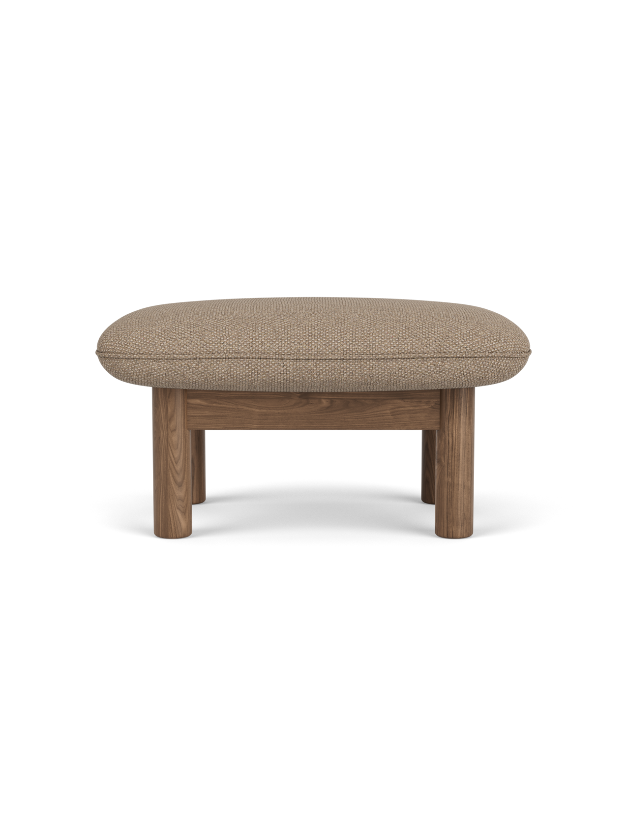 Ottoman in Textile Cylindrical Legs, Versatile Use, 3 Wood Options