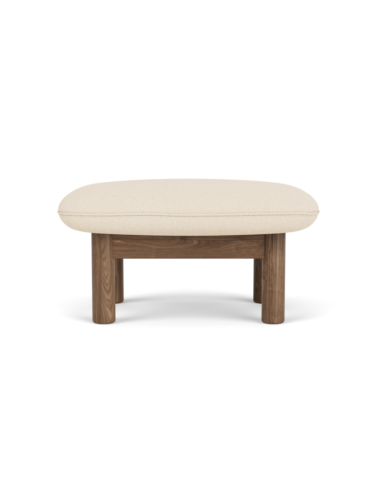 Ottoman in Textile Cylindrical Legs, Versatile Use, 3 Wood Options