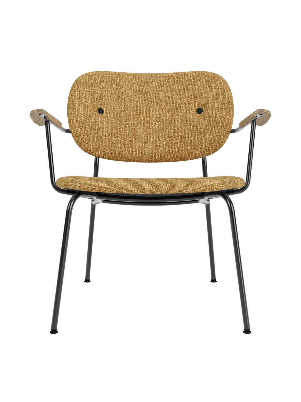 Fully Upholstered Lounge Chair Curved Armrests, Powder-Coated Steel Base
