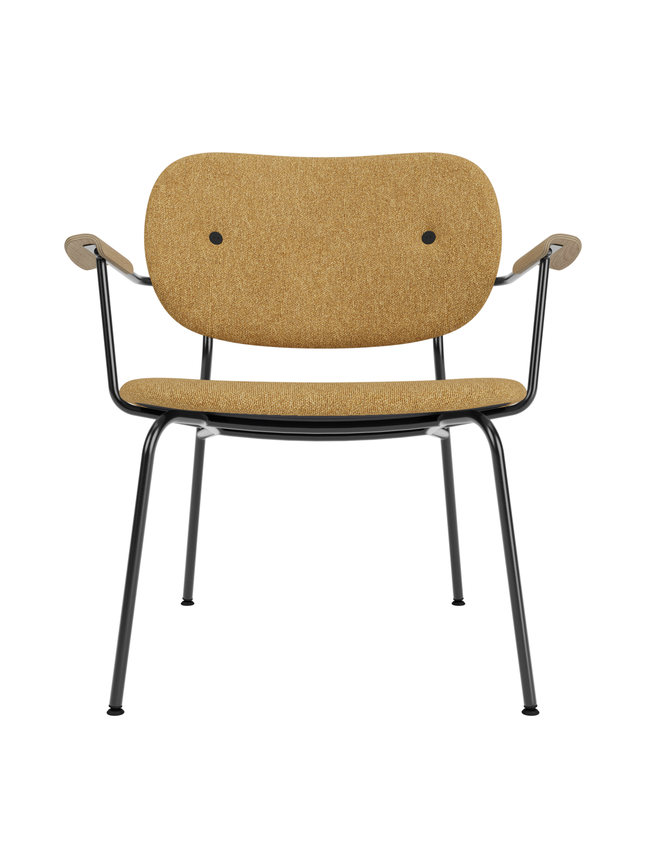 Fully Upholstered Lounge Chair Curved Armrests, Powder-Coated Steel Base