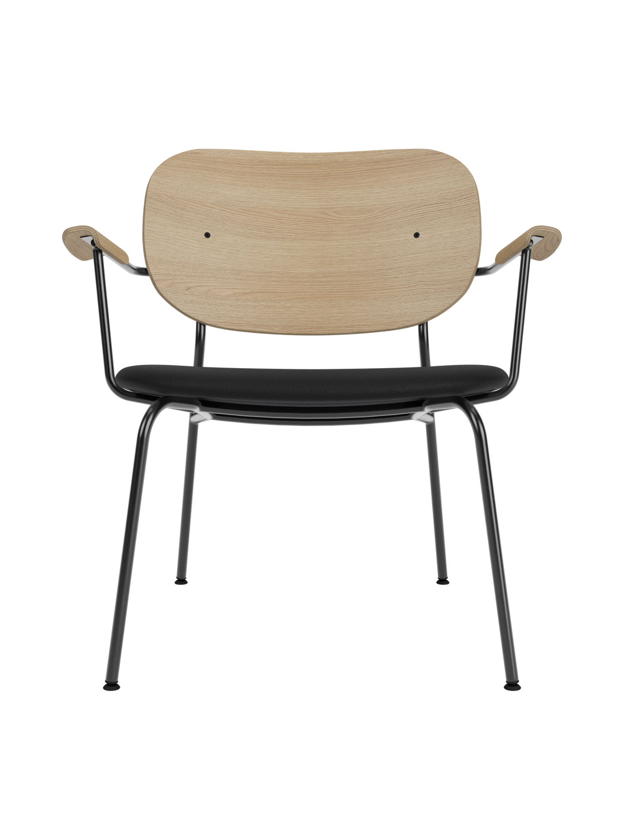 Lounge Chair, Upholstered Seat Veneer Back, Curved Armrests, Steel Frame