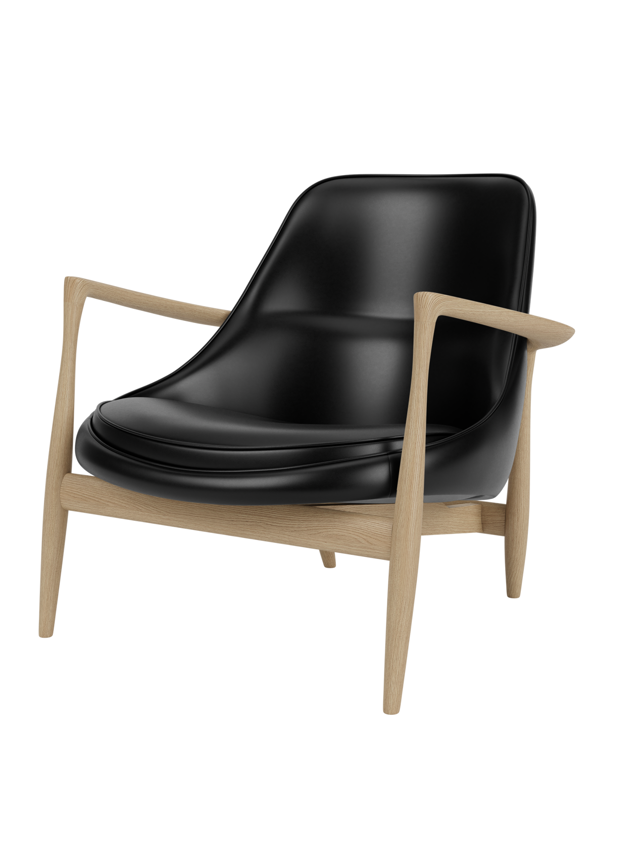 Lounge Chair Sculpted Armrests, Leather Seat, Danish Modern Icon