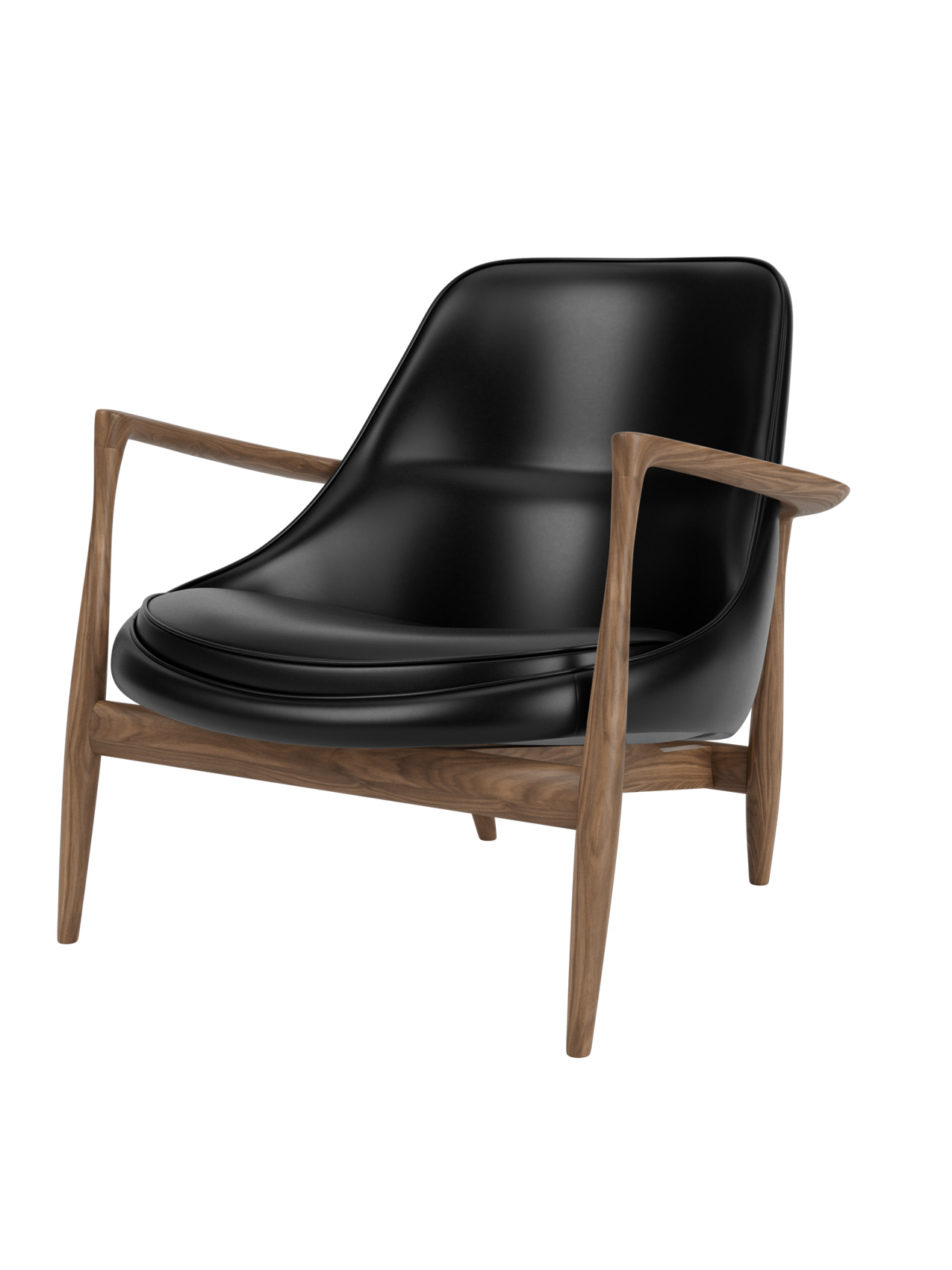 Lounge Chair Sculpted Armrests, Leather Seat, Danish Modern Icon