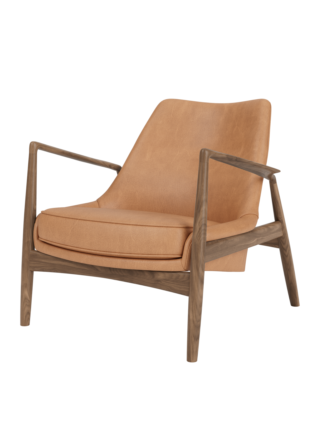 Low Back Lounge Chair Angled Frame, Leather Upholstery, Floating Shell