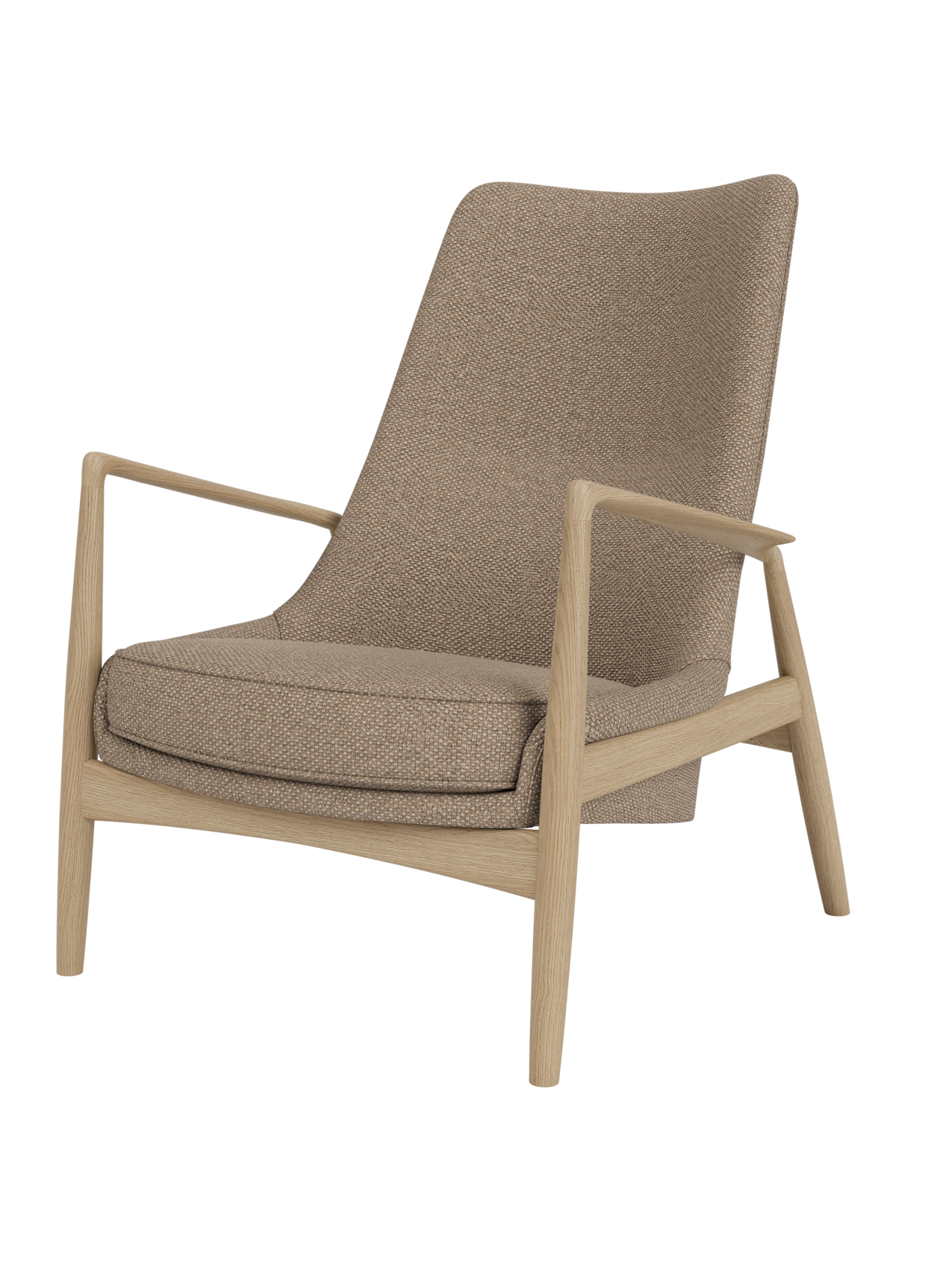 High Back Lounge Chair Angled Frame, Leather Upholstery, Floating Shell