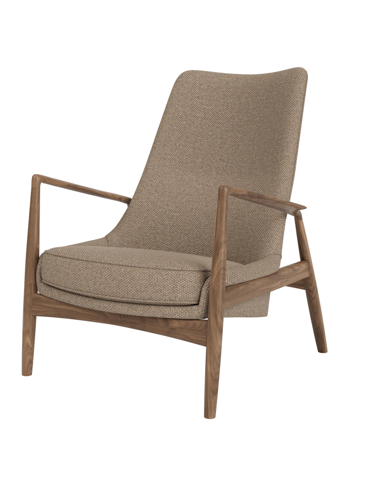 High Back Lounge Chair Angled Frame, Leather Upholstery, Floating Shell
