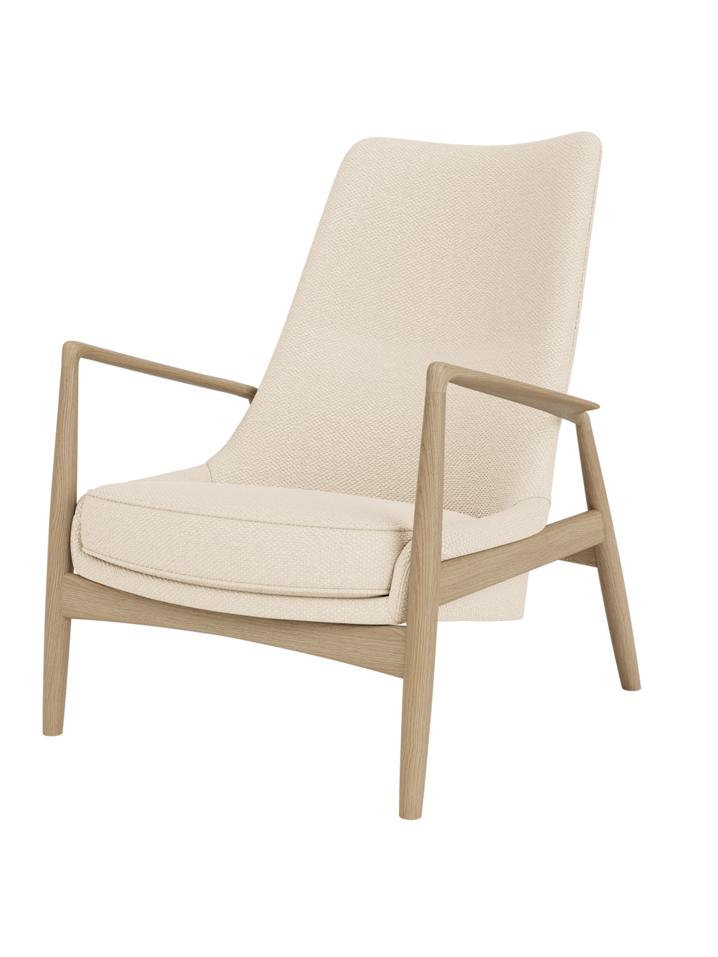 High Back Lounge Chair Angled Frame, Leather Upholstery, Floating Shell