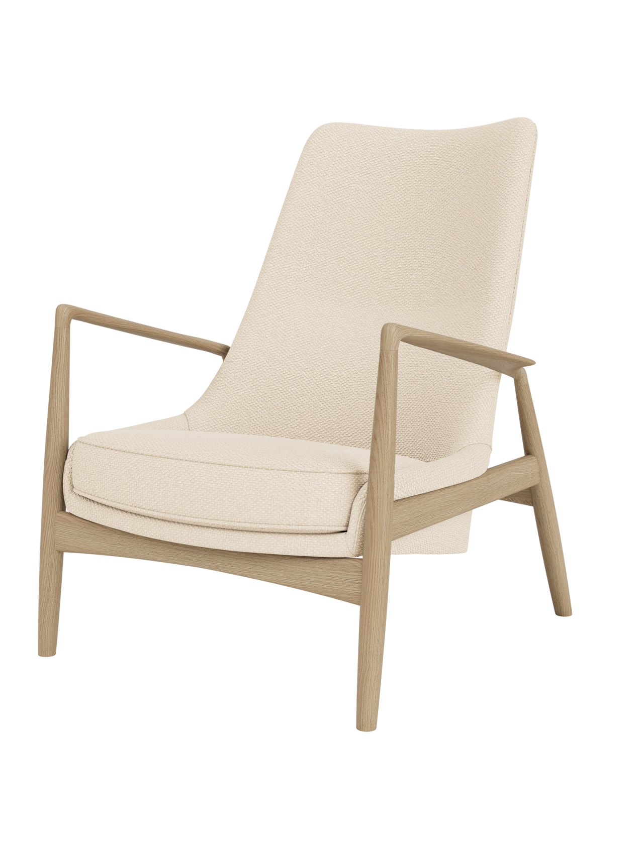High Back Lounge Chair Angled Frame, Leather Upholstery, Floating Shell