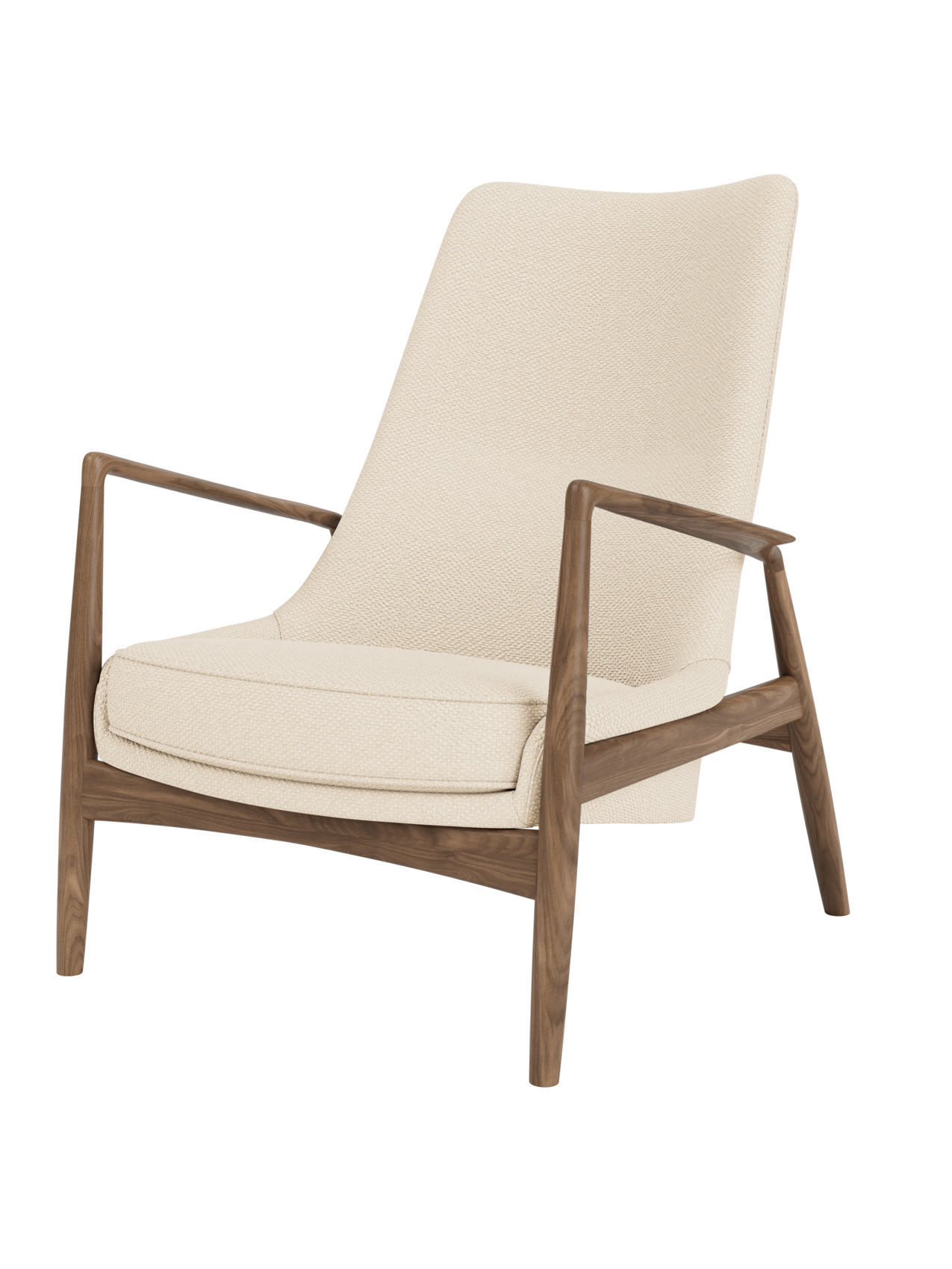 High Back Lounge Chair Angled Frame, Leather Upholstery, Floating Shell