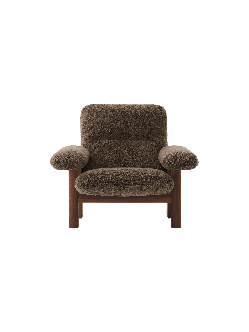 High Back Lounge Chair in Sheepskin Solid Wood Frame, Exaggerated Armrests