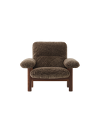 High Back Lounge Chair in Sheepskin Solid Wood Frame, Exaggerated Armrests