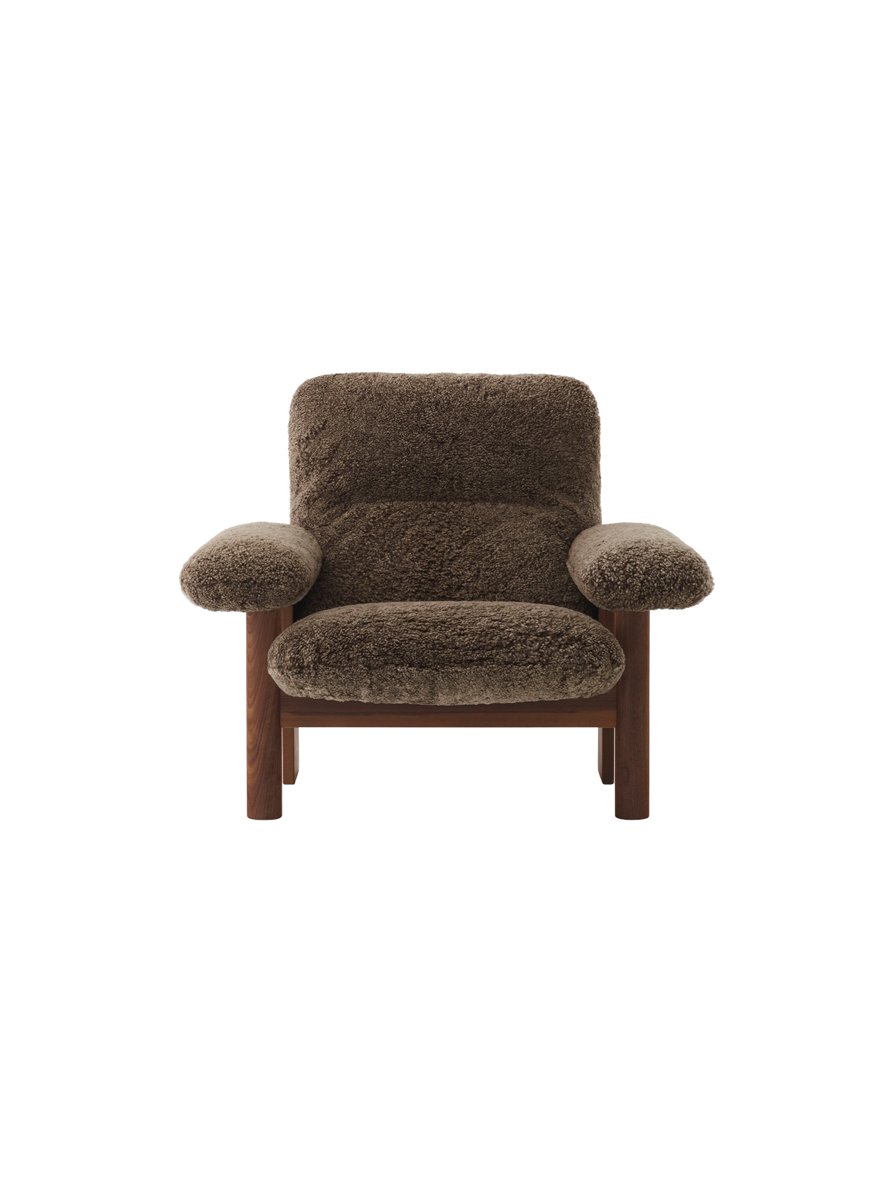 High Back Lounge Chair in Sheepskin Solid Wood Frame, Exaggerated Armrests