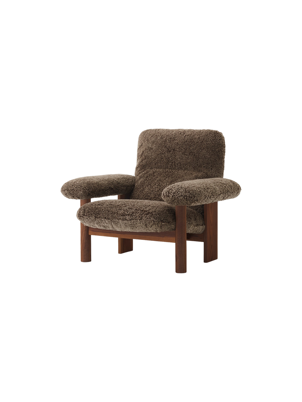 High Back Lounge Chair in Sheepskin Solid Wood Frame, Exaggerated Armrests