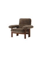 High Back Lounge Chair in Sheepskin Solid Wood Frame, Exaggerated Armrests