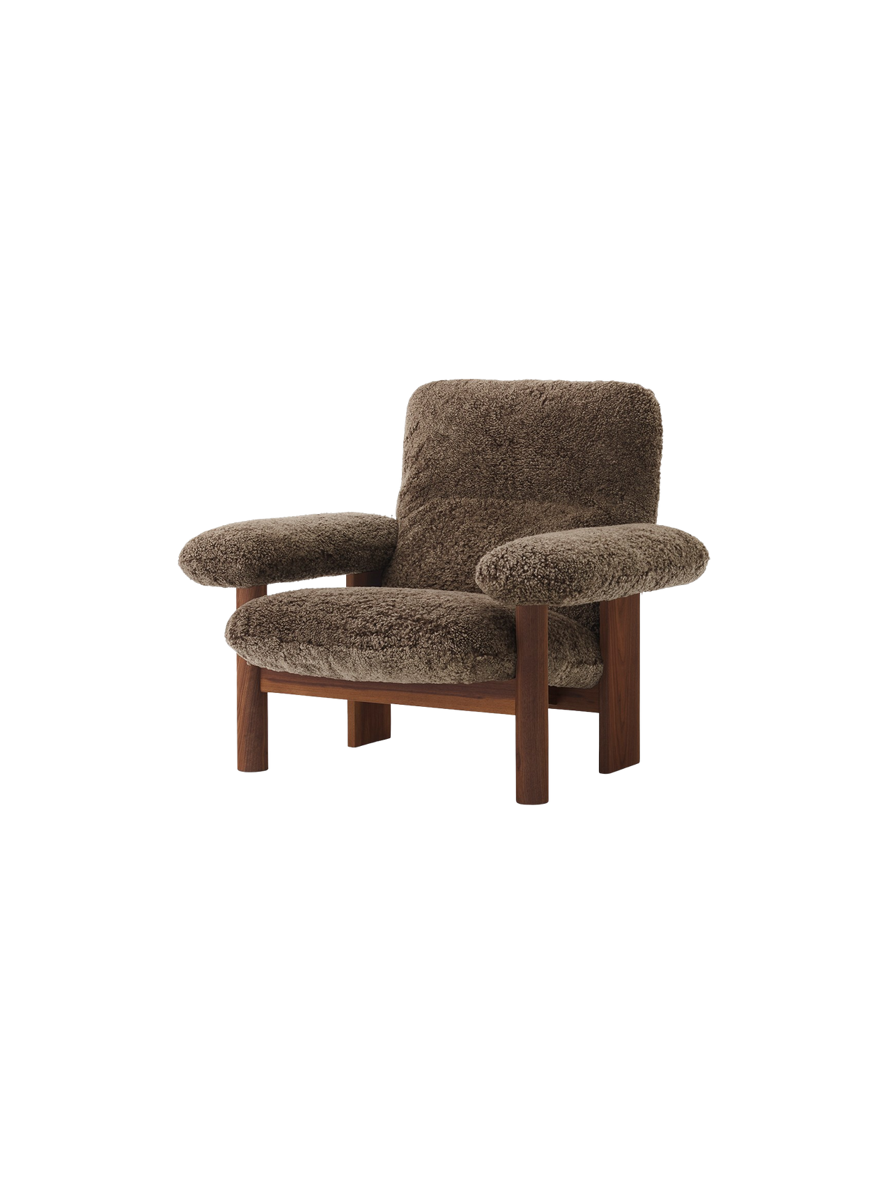 High Back Lounge Chair in Sheepskin Solid Wood Frame, Exaggerated Armrests