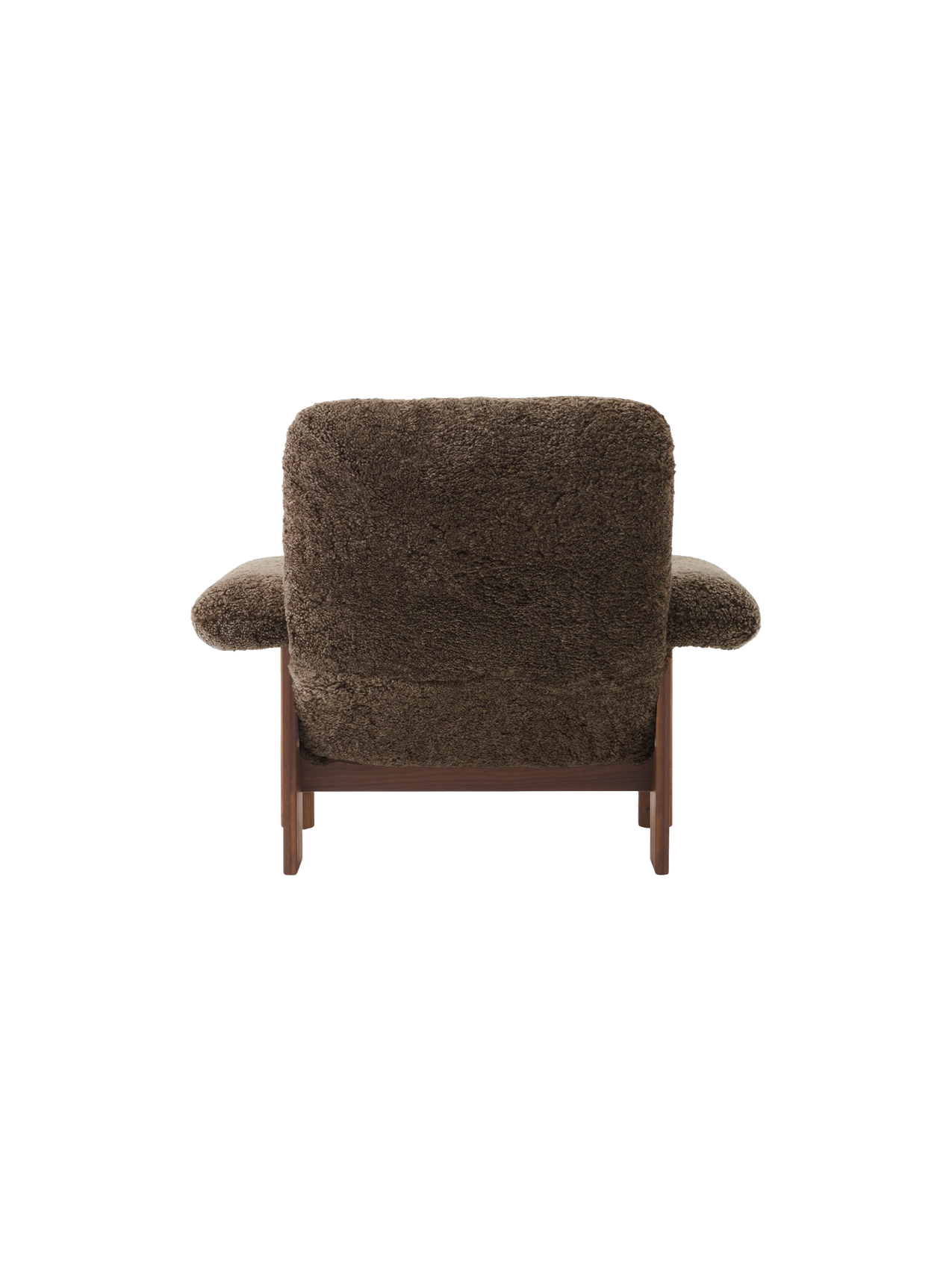 High Back Lounge Chair in Sheepskin Solid Wood Frame, Exaggerated Armrests