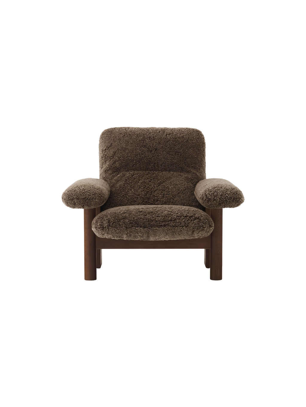 High Back Lounge Chair in Sheepskin Solid Wood Frame, Exaggerated Armrests