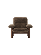 High Back Lounge Chair in Sheepskin Solid Wood Frame, Exaggerated Armrests