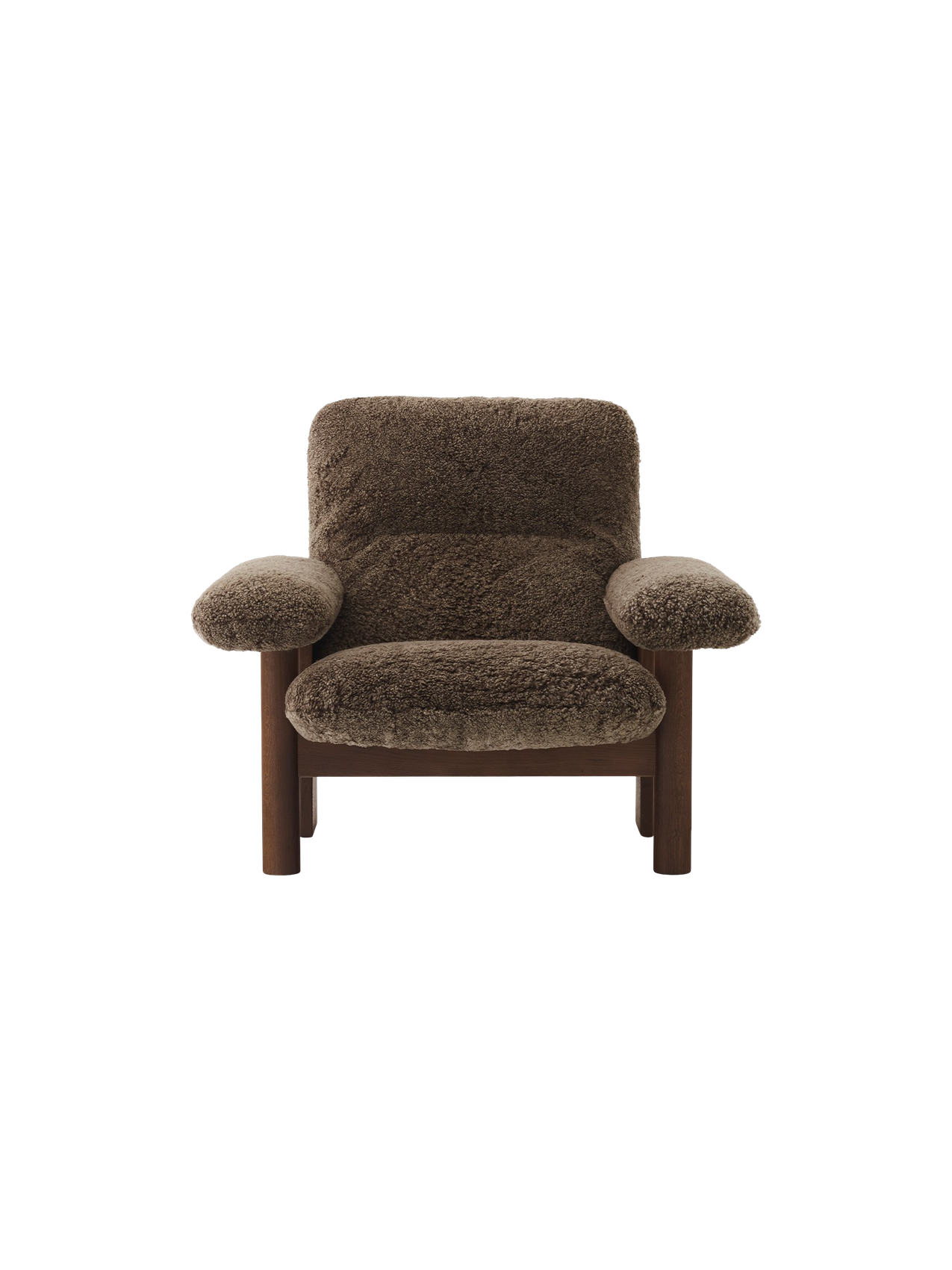 High Back Lounge Chair in Sheepskin Solid Wood Frame, Exaggerated Armrests