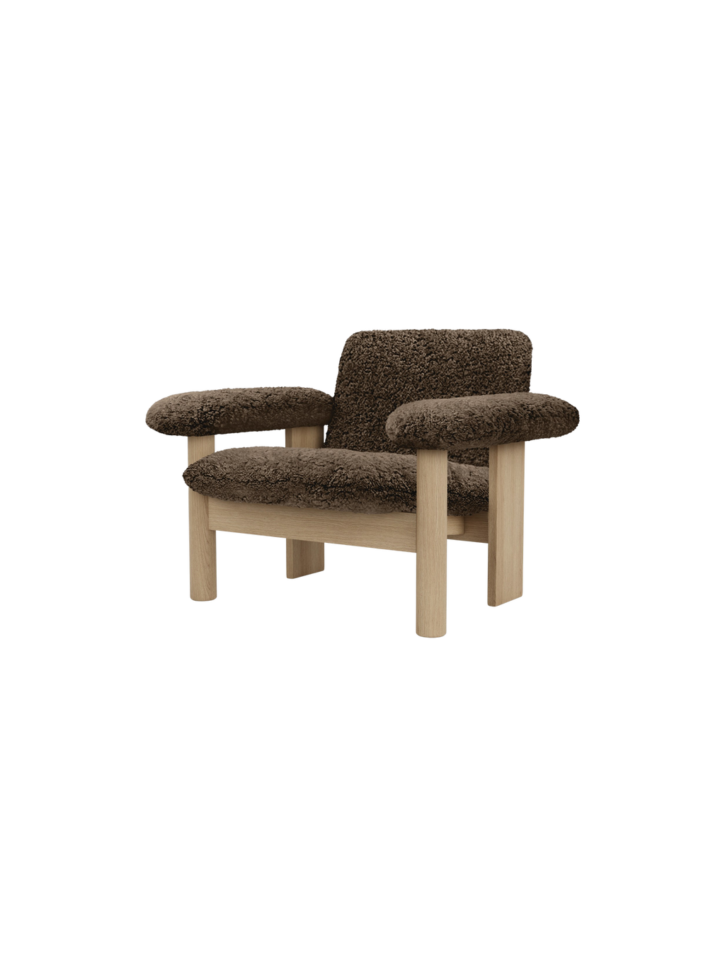 Low Back Lounge Chair in Sheepskin Solid Wood Frame, Exaggerated Armrests