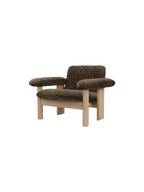 Low Back Lounge Chair in Sheepskin Solid Wood Frame, Exaggerated Armrests