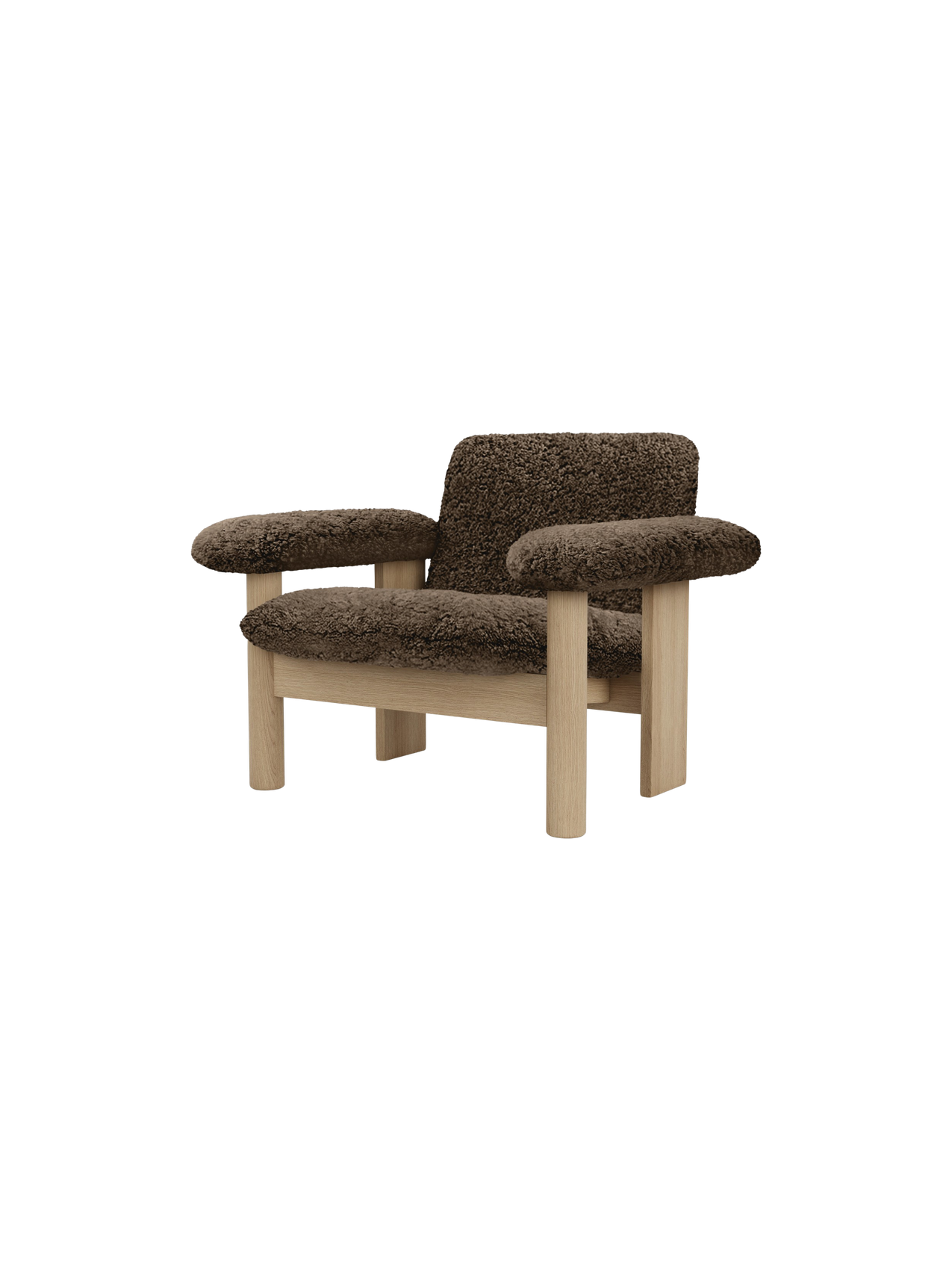 Low Back Lounge Chair in Sheepskin Solid Wood Frame, Exaggerated Armrests