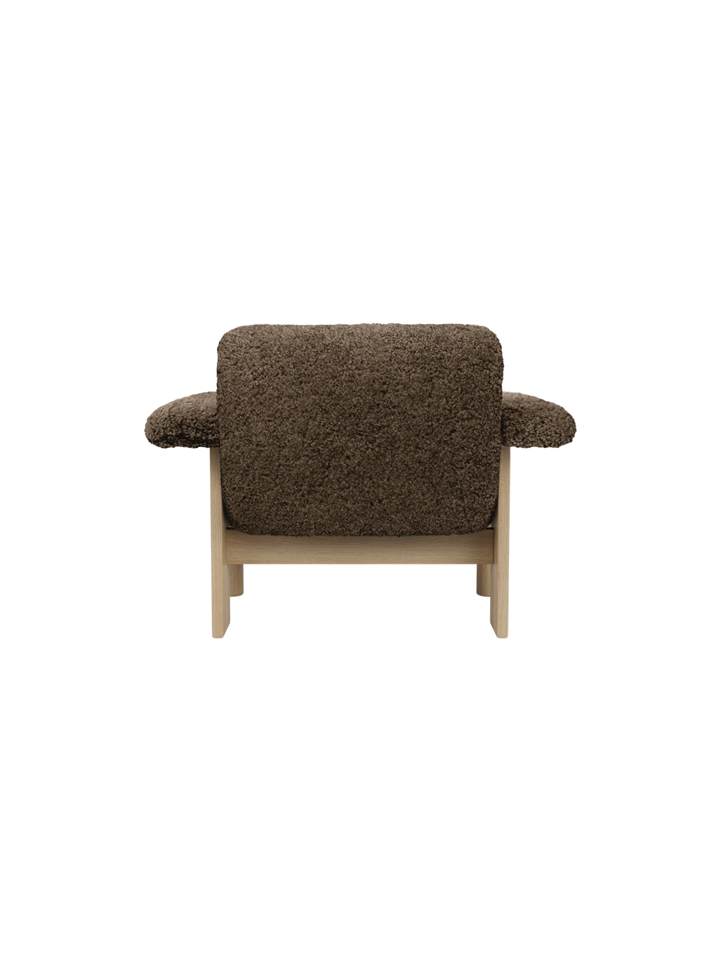 Low Back Lounge Chair in Sheepskin Solid Wood Frame, Exaggerated Armrests
