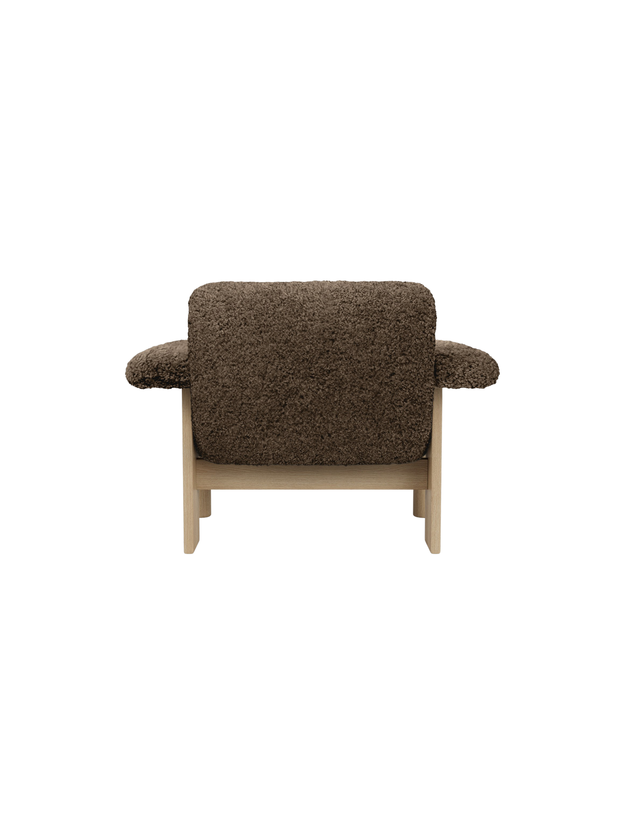 Low Back Lounge Chair in Sheepskin Solid Wood Frame, Exaggerated Armrests