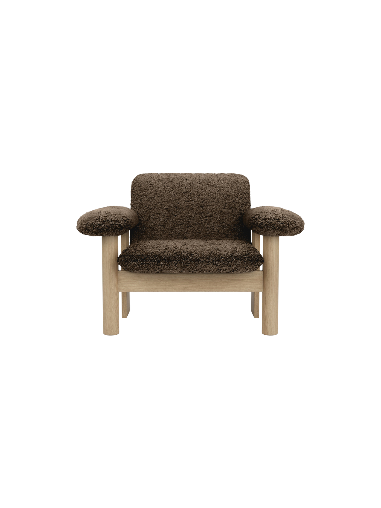 Low Back Lounge Chair in Sheepskin Solid Wood Frame, Exaggerated Armrests