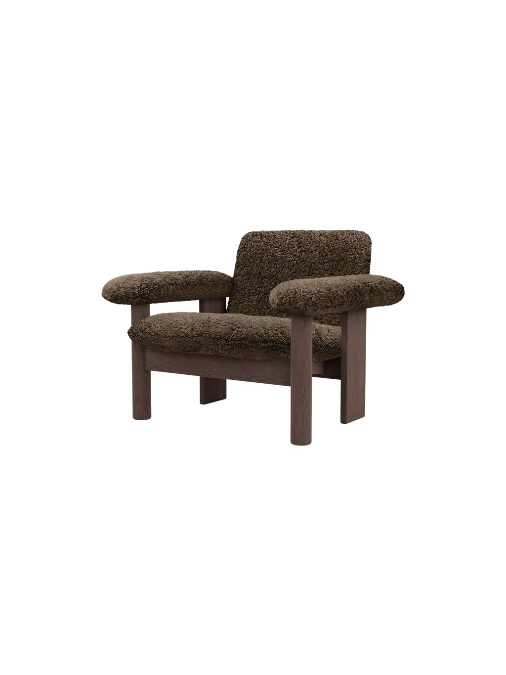Low Back Lounge Chair in Sheepskin Solid Wood Frame, Exaggerated Armrests