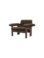 Low Back Lounge Chair in Sheepskin Solid Wood Frame, Exaggerated Armrests