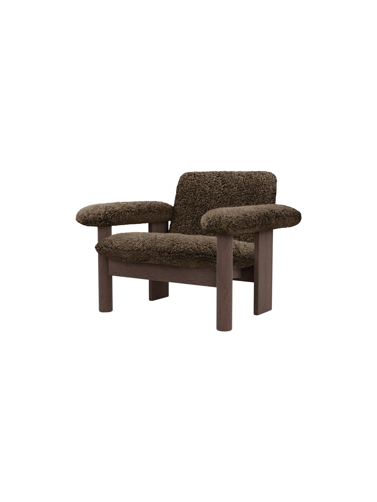 Low Back Lounge Chair in Sheepskin Solid Wood Frame, Exaggerated Armrests