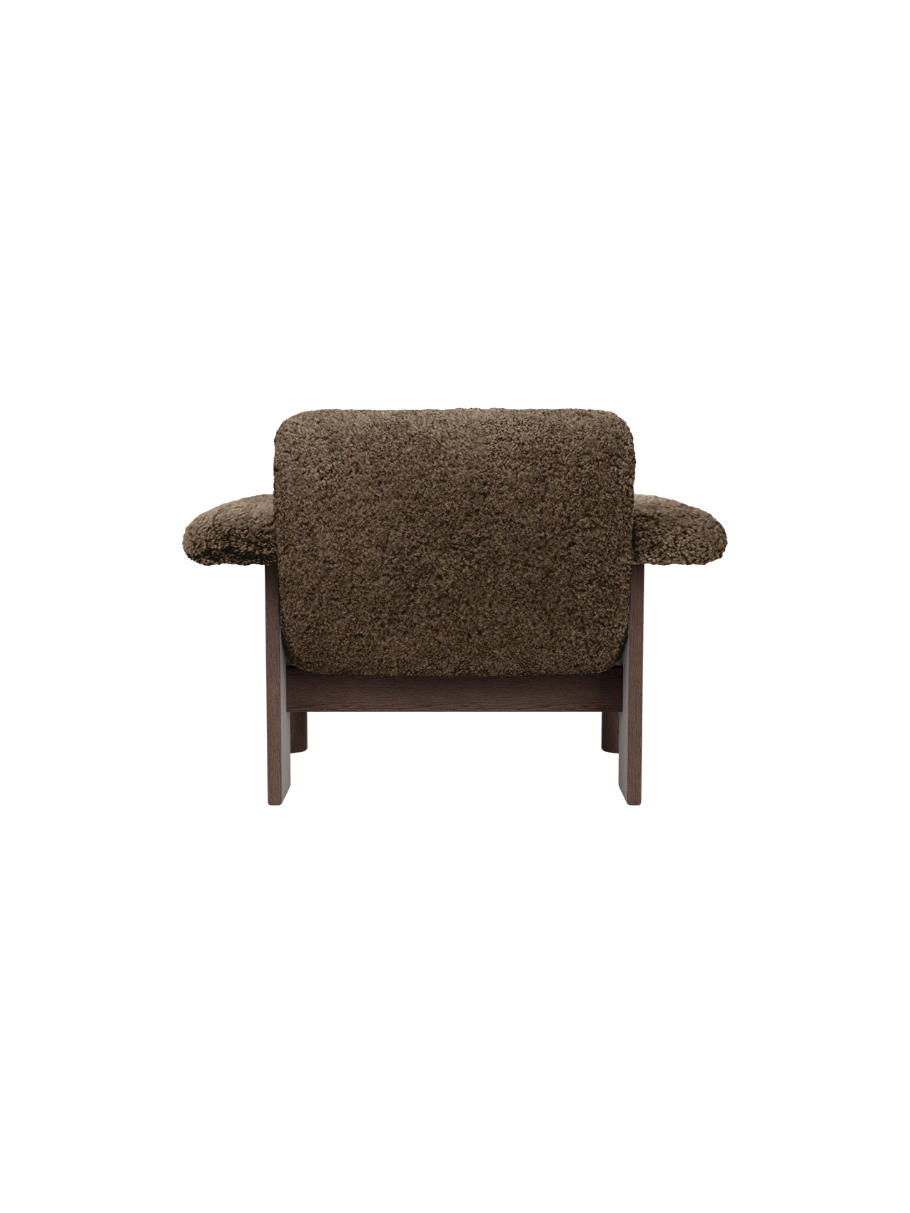Low Back Lounge Chair in Sheepskin Solid Wood Frame, Exaggerated Armrests