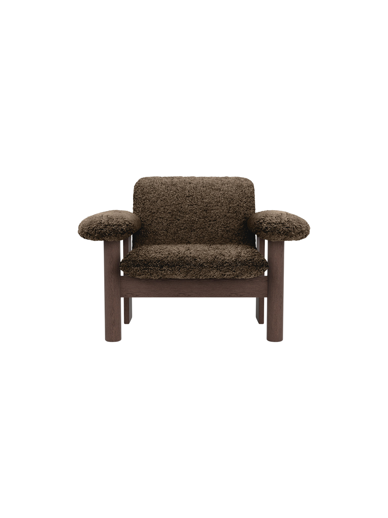 Low Back Lounge Chair in Sheepskin Solid Wood Frame, Exaggerated Armrests