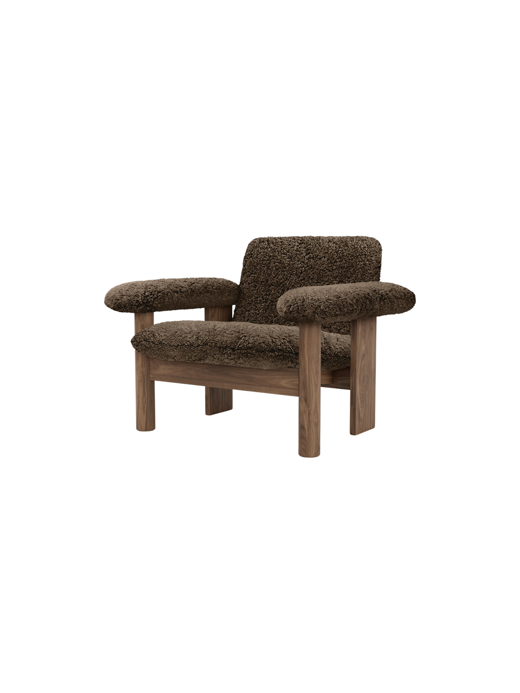 Low Back Lounge Chair in Sheepskin Solid Wood Frame, Exaggerated Armrests