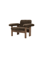 Low Back Lounge Chair in Sheepskin Solid Wood Frame, Exaggerated Armrests