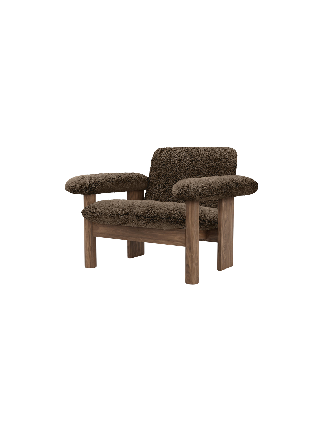 Low Back Lounge Chair in Sheepskin Solid Wood Frame, Exaggerated Armrests