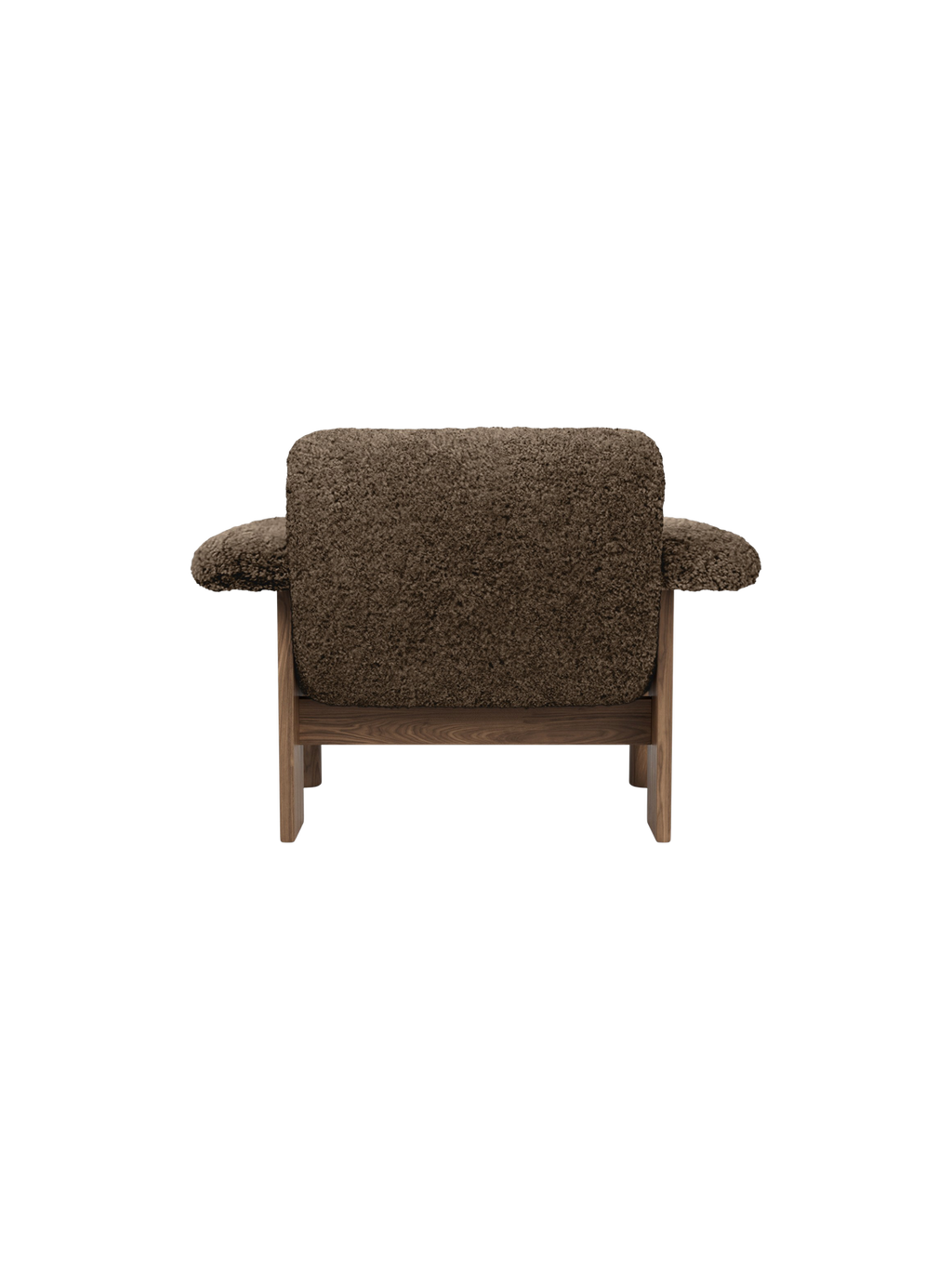 Low Back Lounge Chair in Sheepskin Solid Wood Frame, Exaggerated Armrests