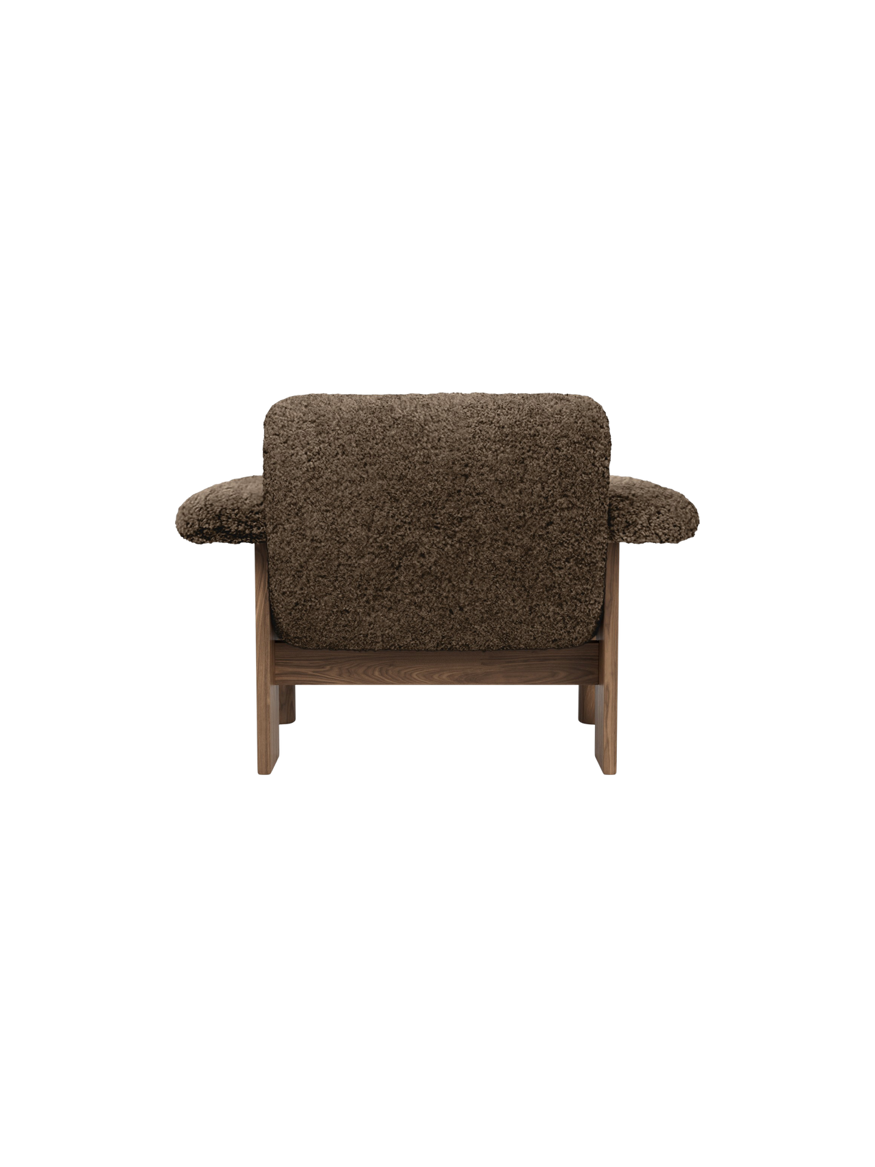 Low Back Lounge Chair in Sheepskin Solid Wood Frame, Exaggerated Armrests