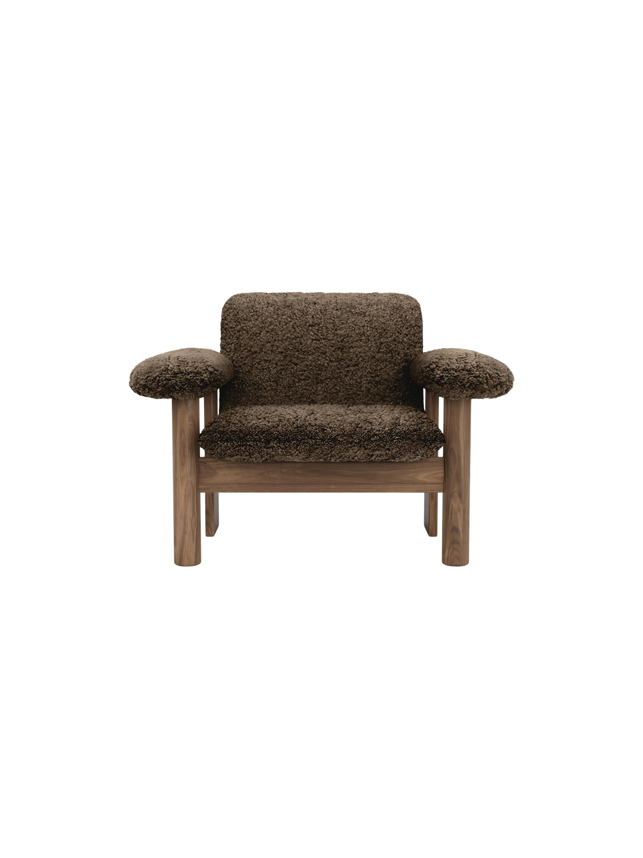 Low Back Lounge Chair in Sheepskin Solid Wood Frame, Exaggerated Armrests
