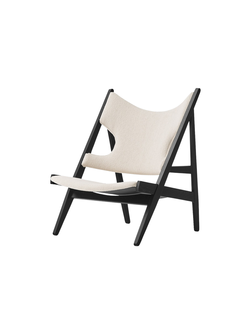 Lounge Chair in Black Oak Elbow Cut-Outs, Ivory Boucl